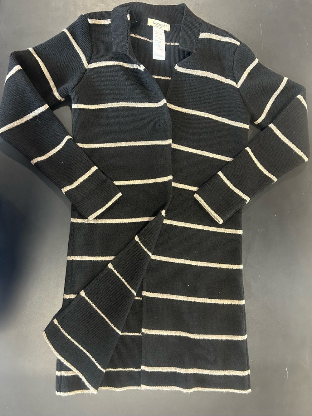 Black and Cream Striped Long Knit Cardigan
